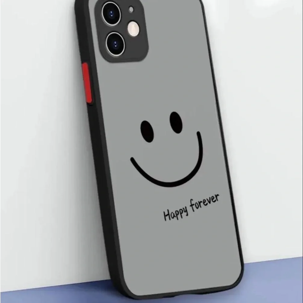 Gray 'Happy Forever' Smile Phone Case with Red Accent